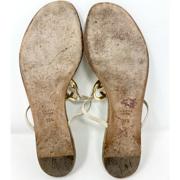 Gucci Monogram Heart Logo Thong Sandals Beige Gold Size EU 38.5 - Picture 8 of 9